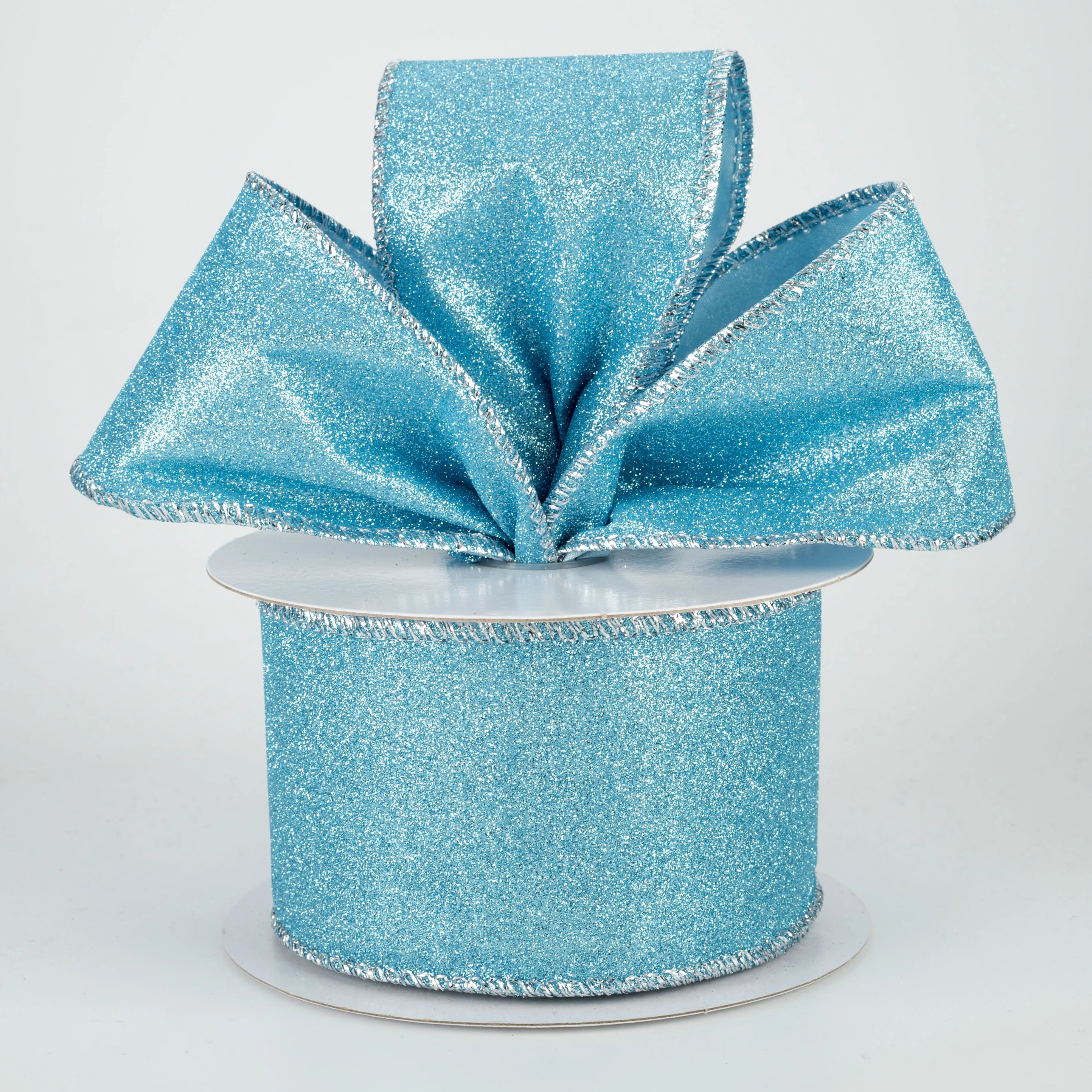 2.5" Lustrous Glitter Ribbon: Ice Blue (10 Yards)