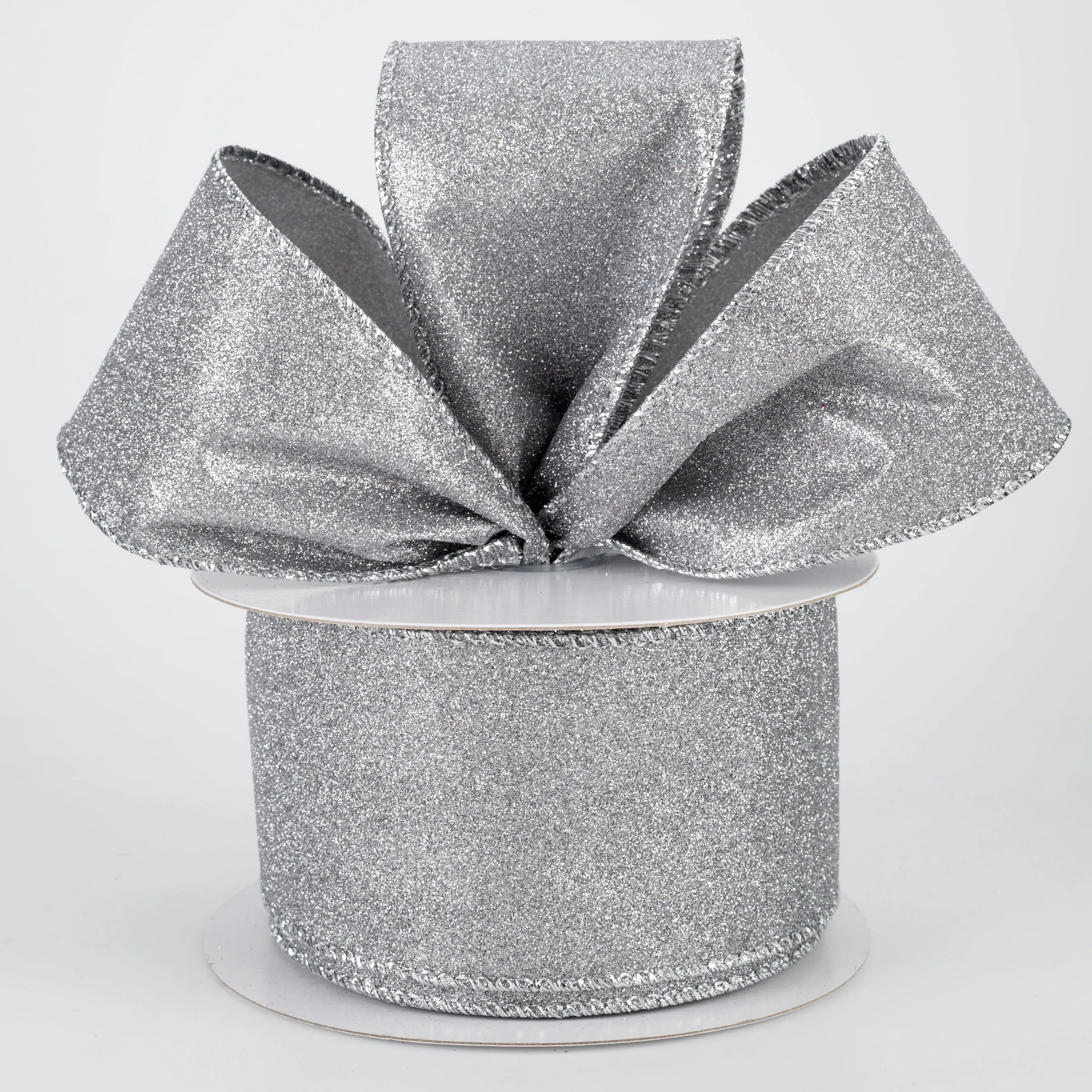 2.5" Lustrous Glitter Ribbon: Platinum Silver (10 Yards)