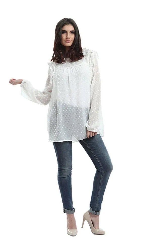 48420 Long Sleeves Elegant Blouse - White