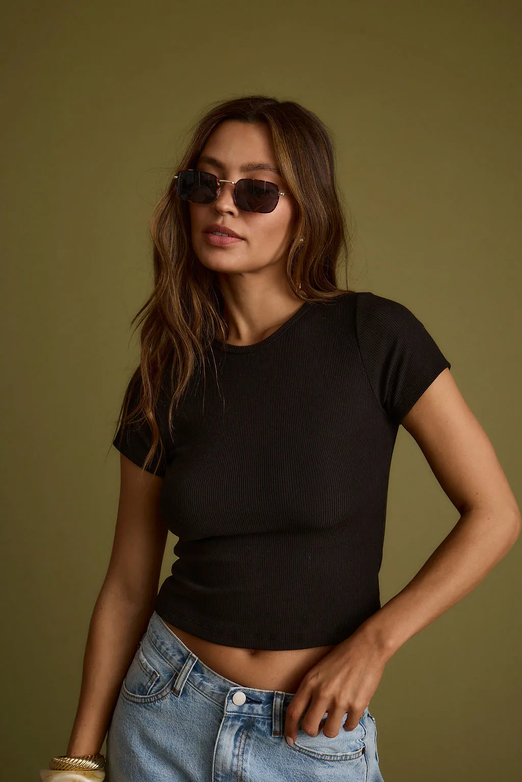 Abby Black Ribbed Tee