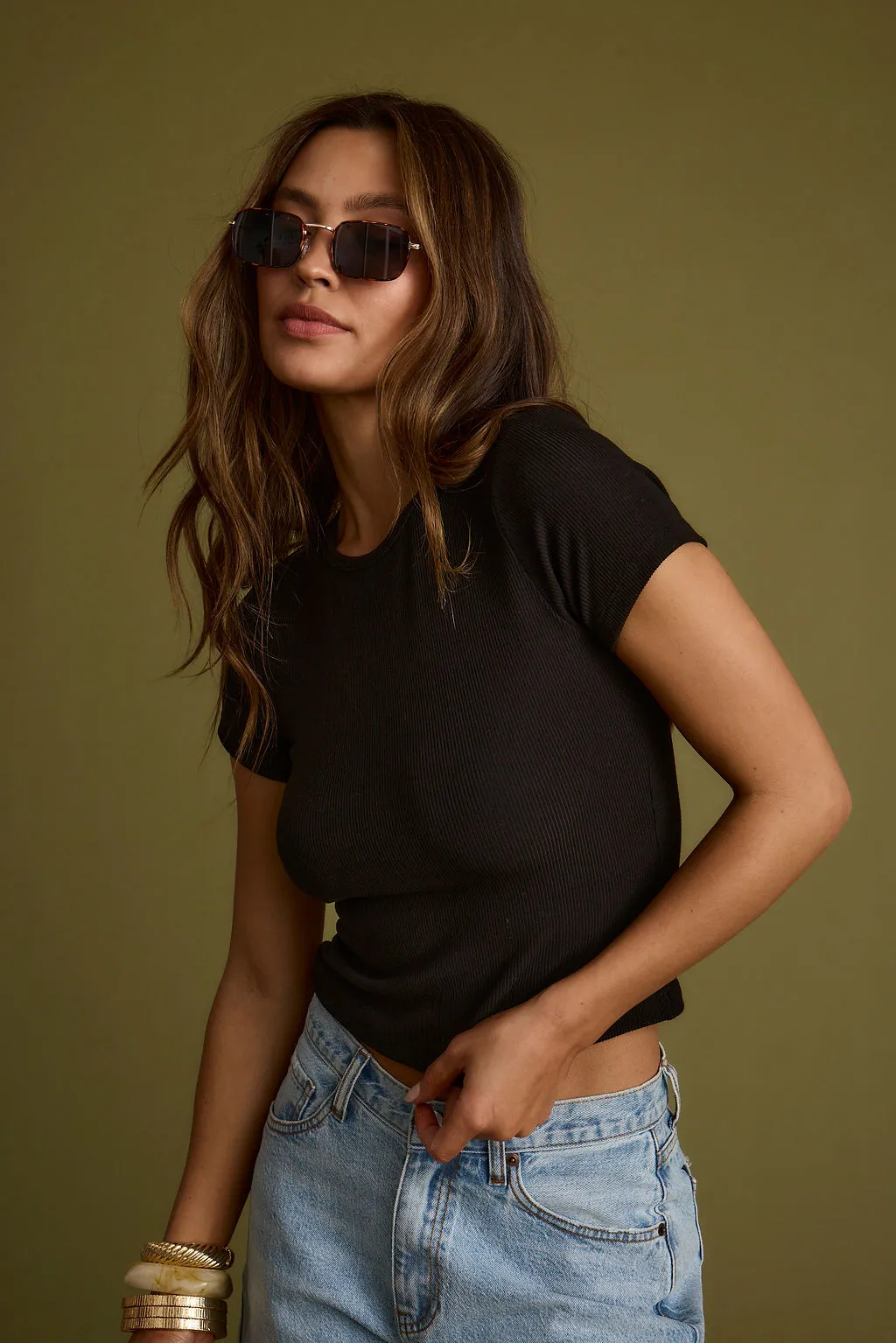 Abby Black Ribbed Tee