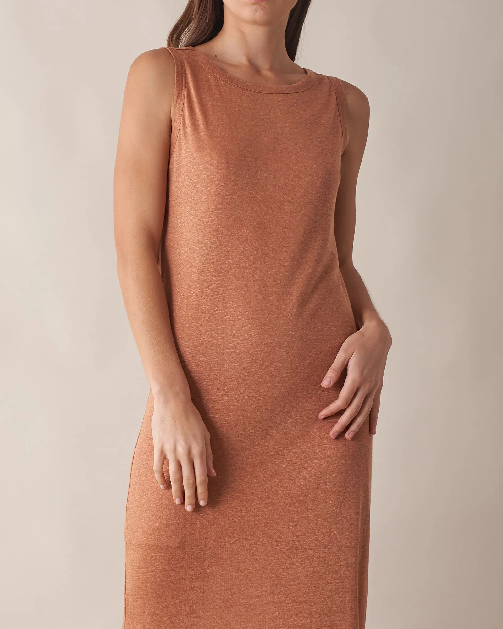 Aceline Linen Tank Dress - Rust