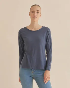 Amelius - Priya Long Sleeve Linen Jersey Top Navy