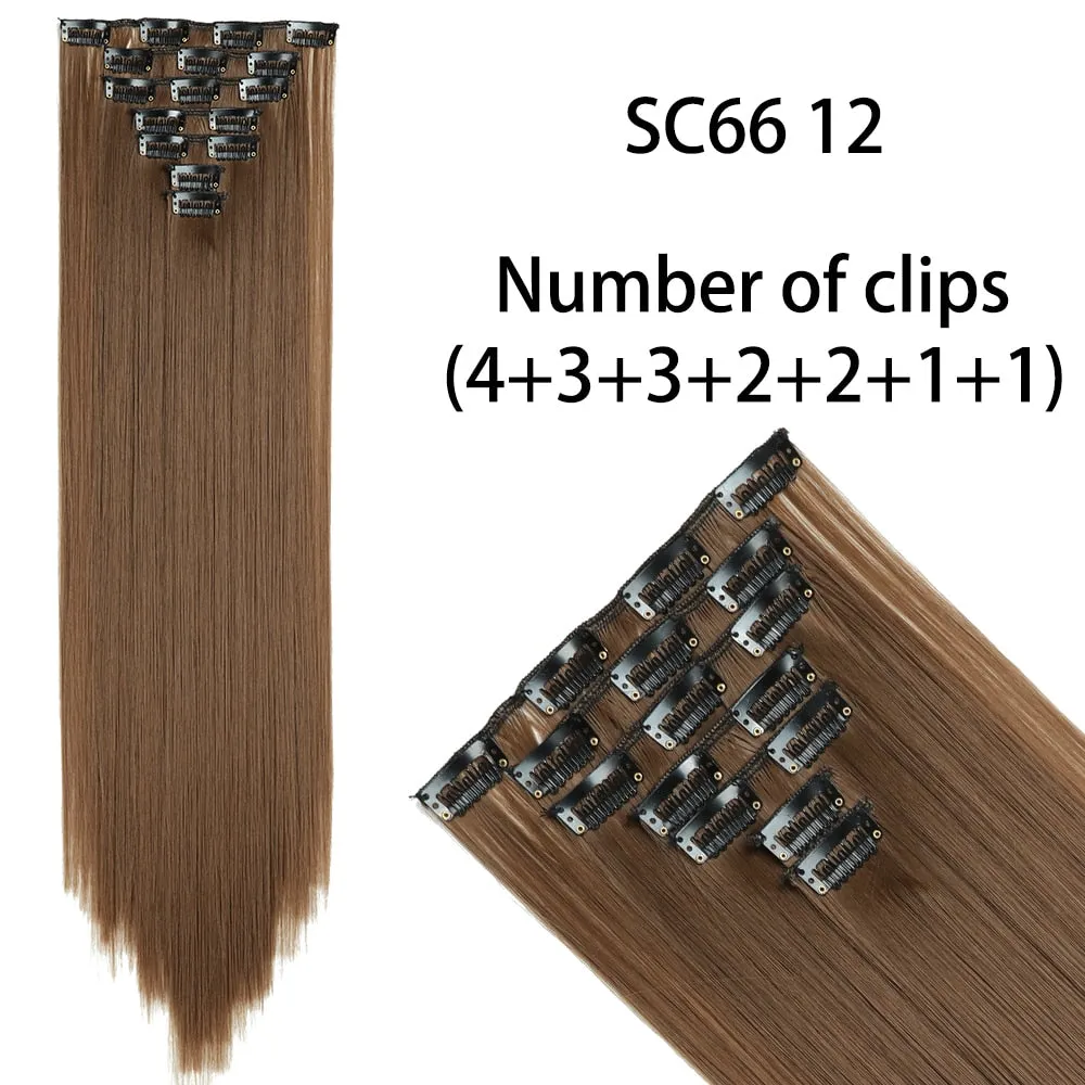 Beauty Long Straight Synthetic Hair 16 Clips 140G Extensions Clips