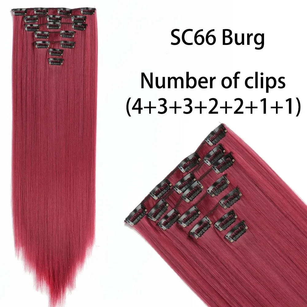 Beauty Long Straight Synthetic Hair 16 Clips 140G Extensions Clips