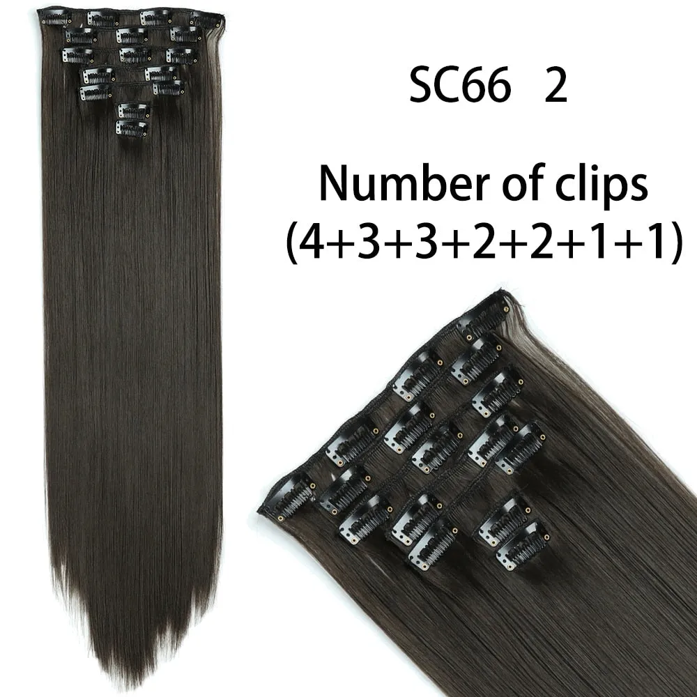 Beauty Long Straight Synthetic Hair 16 Clips 140G Extensions Clips