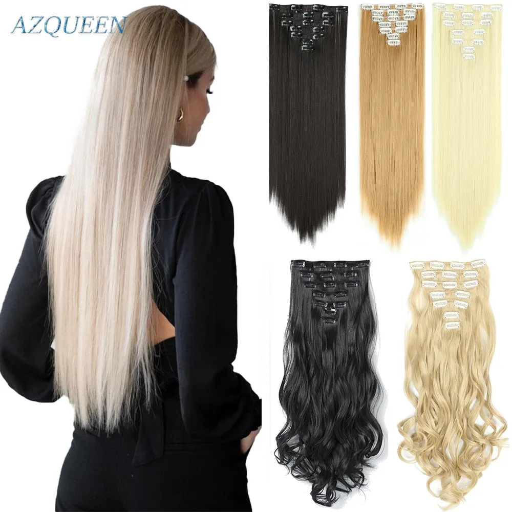 Beauty Long Straight Synthetic Hair 16 Clips 140G Extensions Clips