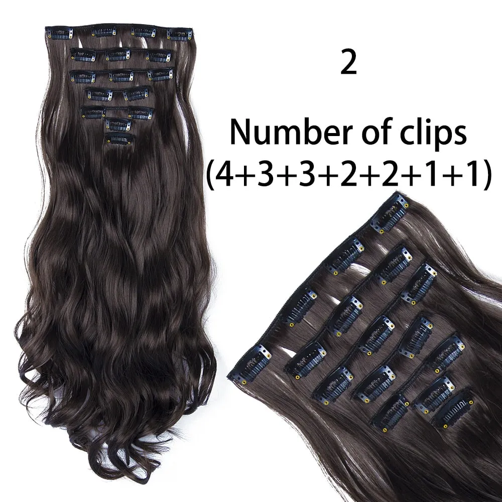 Beauty Long Straight Synthetic Hair 16 Clips 140G Extensions Clips