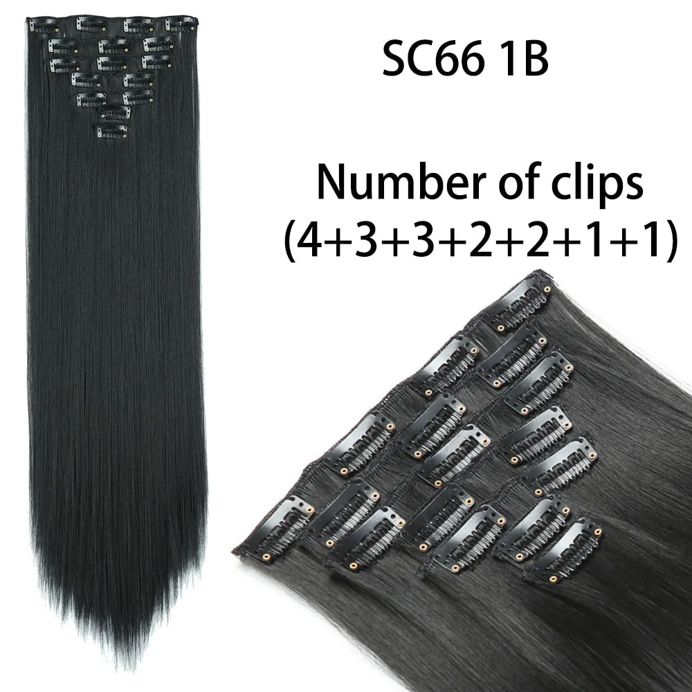 Beauty Long Straight Synthetic Hair 16 Clips 140G Extensions Clips