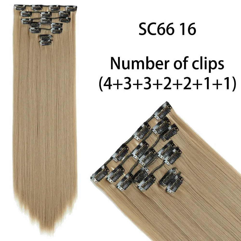 Beauty Long Straight Synthetic Hair 16 Clips 140G Extensions Clips