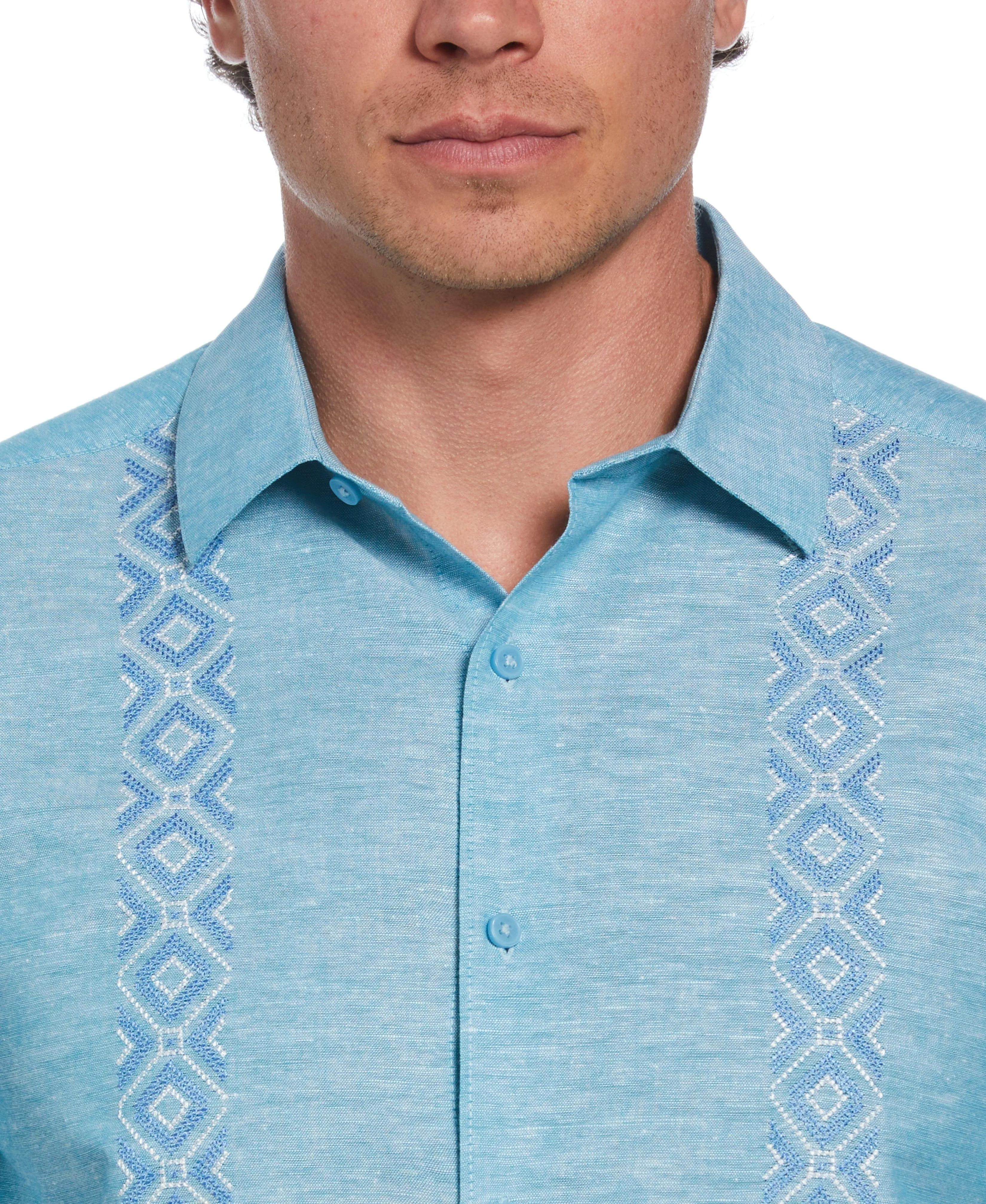 Big & Tall Linen Blend Argyle Embroidered Chambray Shirt