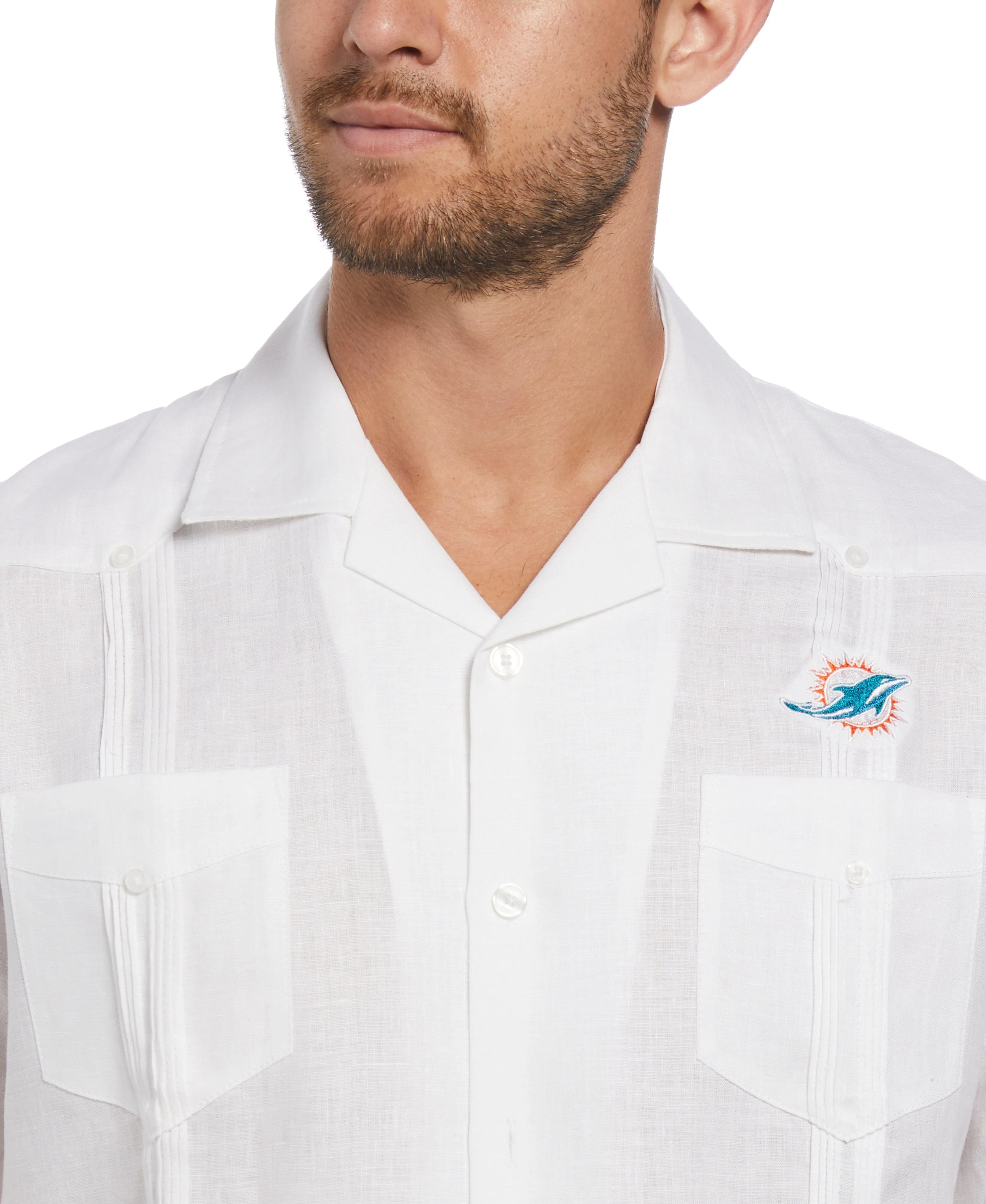 Big & Tall Miami Dolphins Logo Linen Short Sleeve 4 Pocket Guayabera