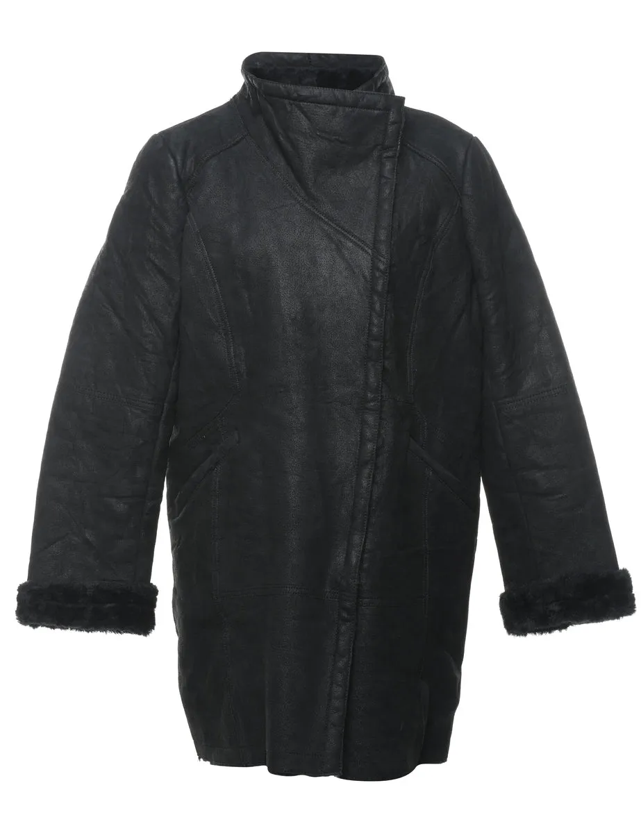 Black Faux Fur Lined Coat - XL