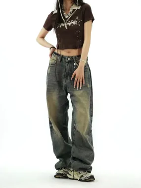 Bonnyshow Y2K Distressed Baggy Jeans Women Grunge Vintage 90s Oversize Wide Leg Denim Pants Gyaru Korean Style Harajuku Trousers