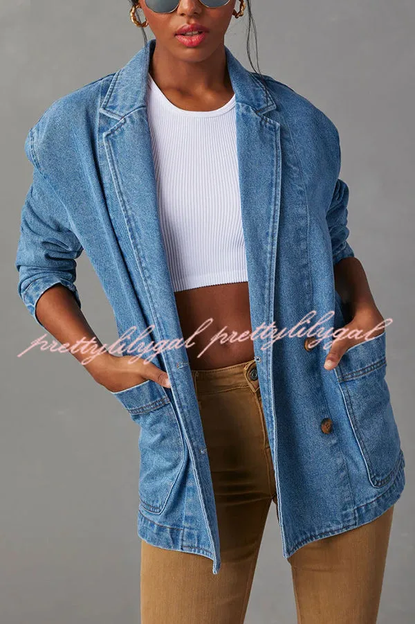 Breaking The Rules Denim Button Up Lapel Loose Blazer Jacket