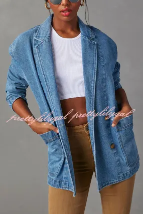 Breaking The Rules Denim Button Up Lapel Loose Blazer Jacket