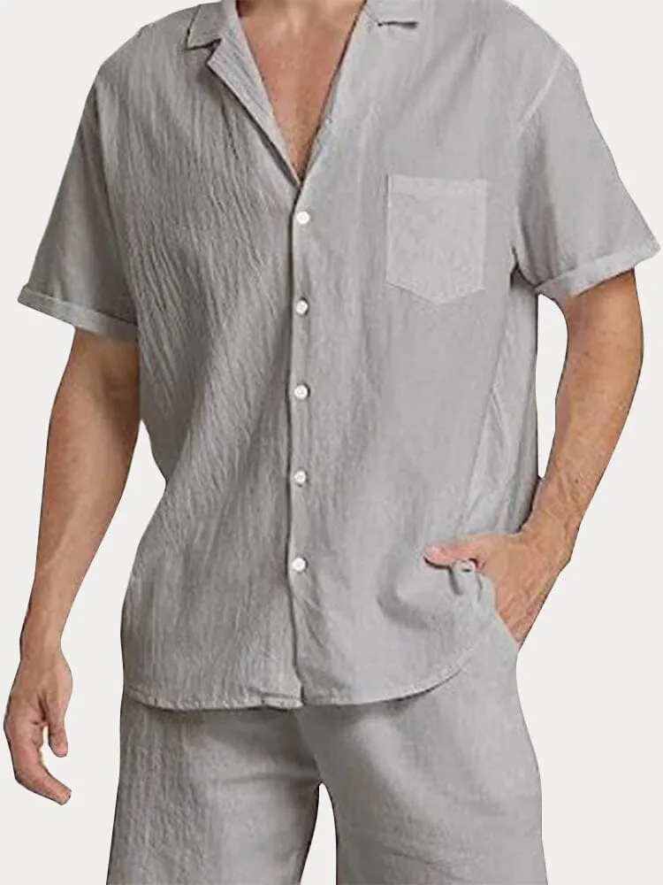 Breathable Cotton Linen Beach Shirt Set