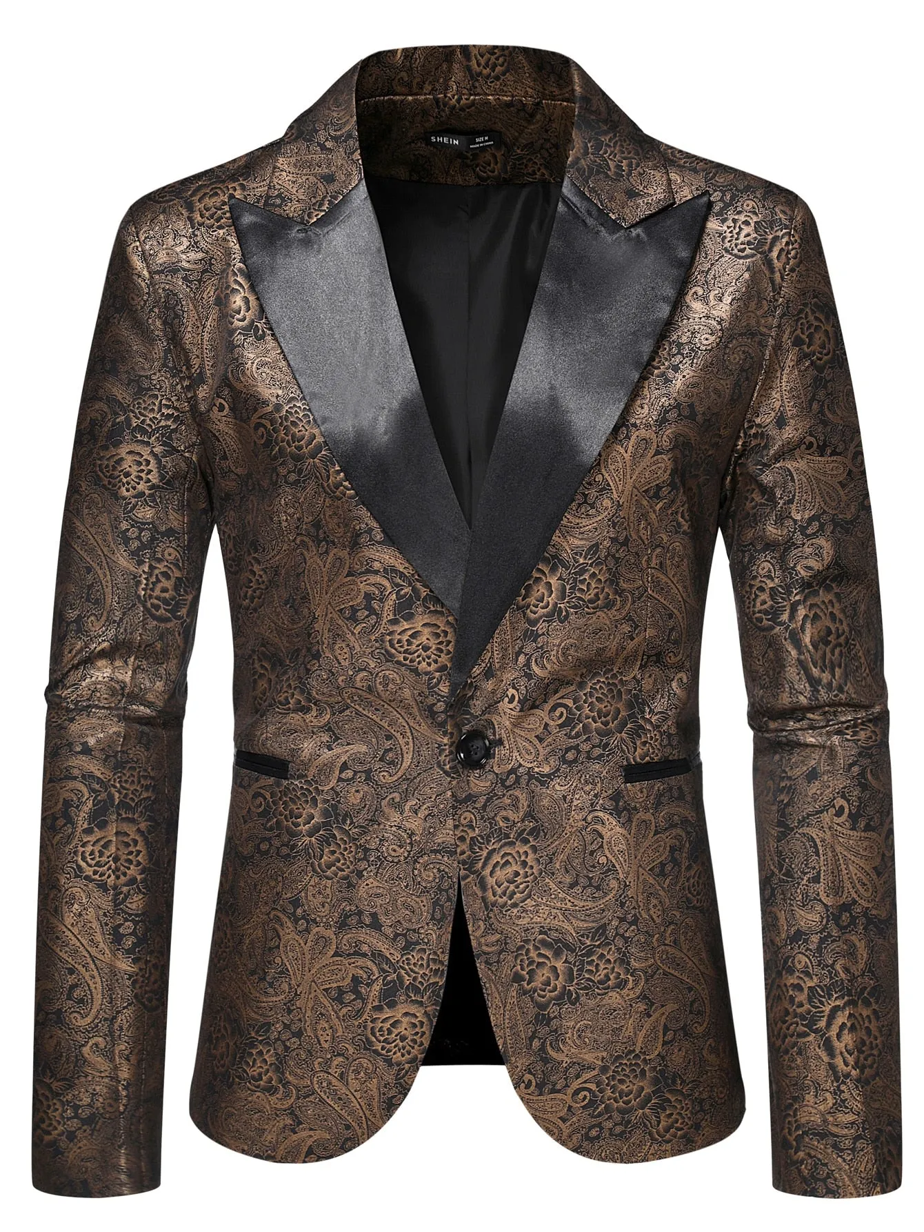 Brown Paisley Print Single Button Peal Labels Blazer