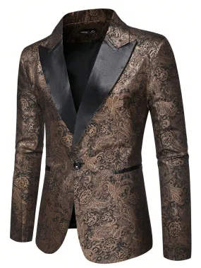 Brown Paisley Print Single Button Peal Labels Blazer