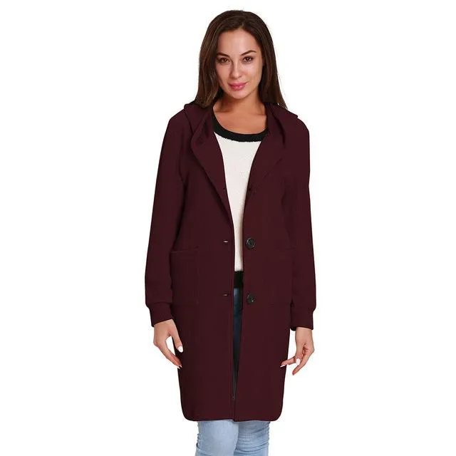 Casual Hooded Turndown Collar Long Coats