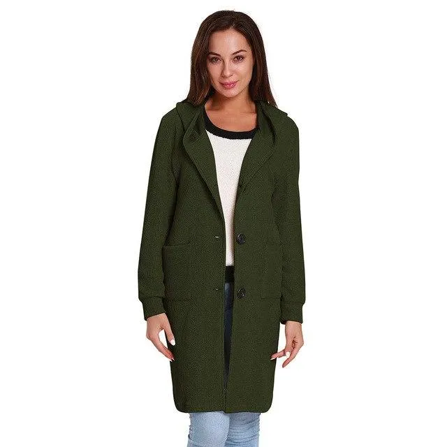 Casual Hooded Turndown Collar Long Coats