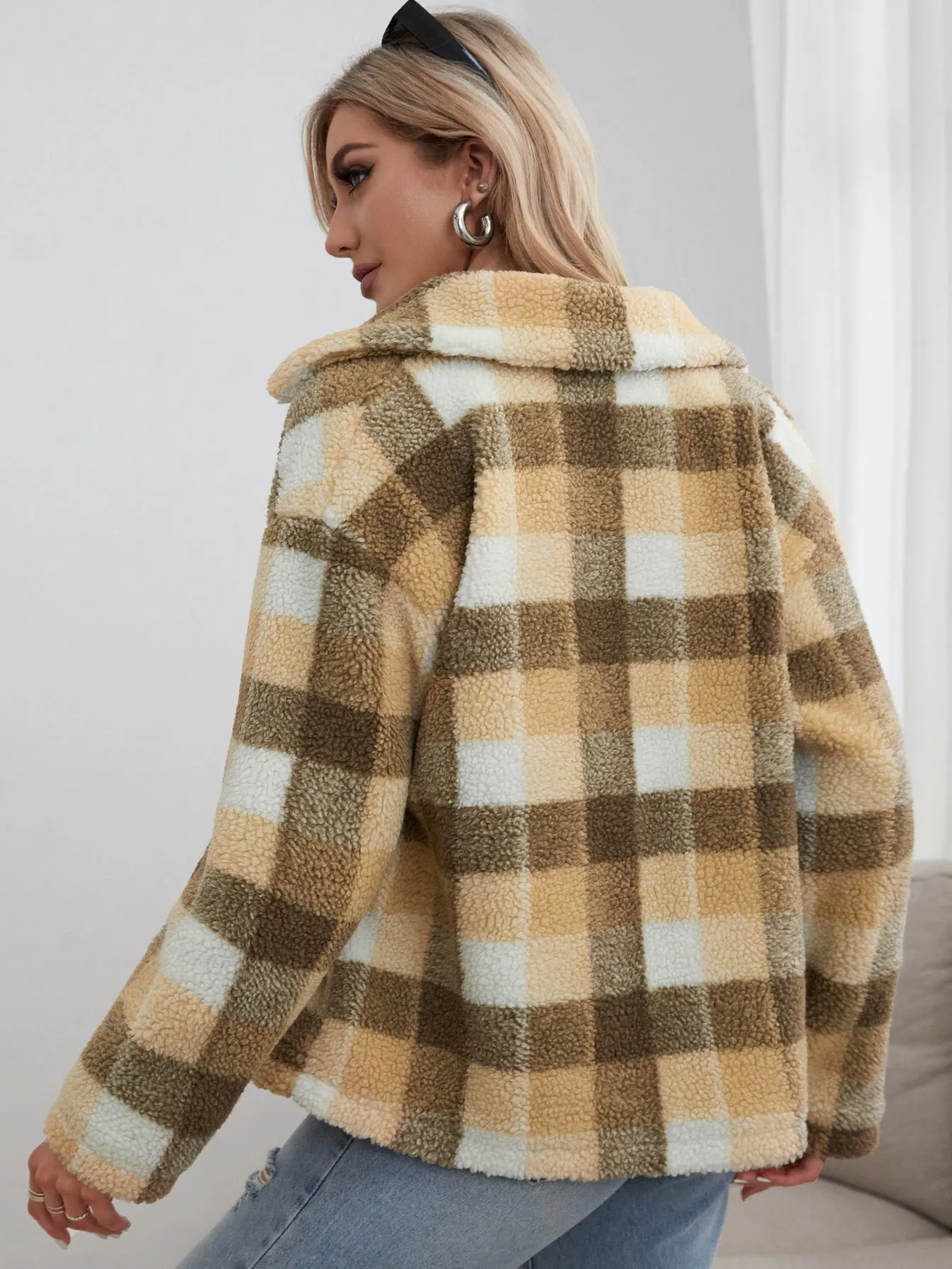 Casual Plaid Button Long Sleeve Collar Regular Women Coat