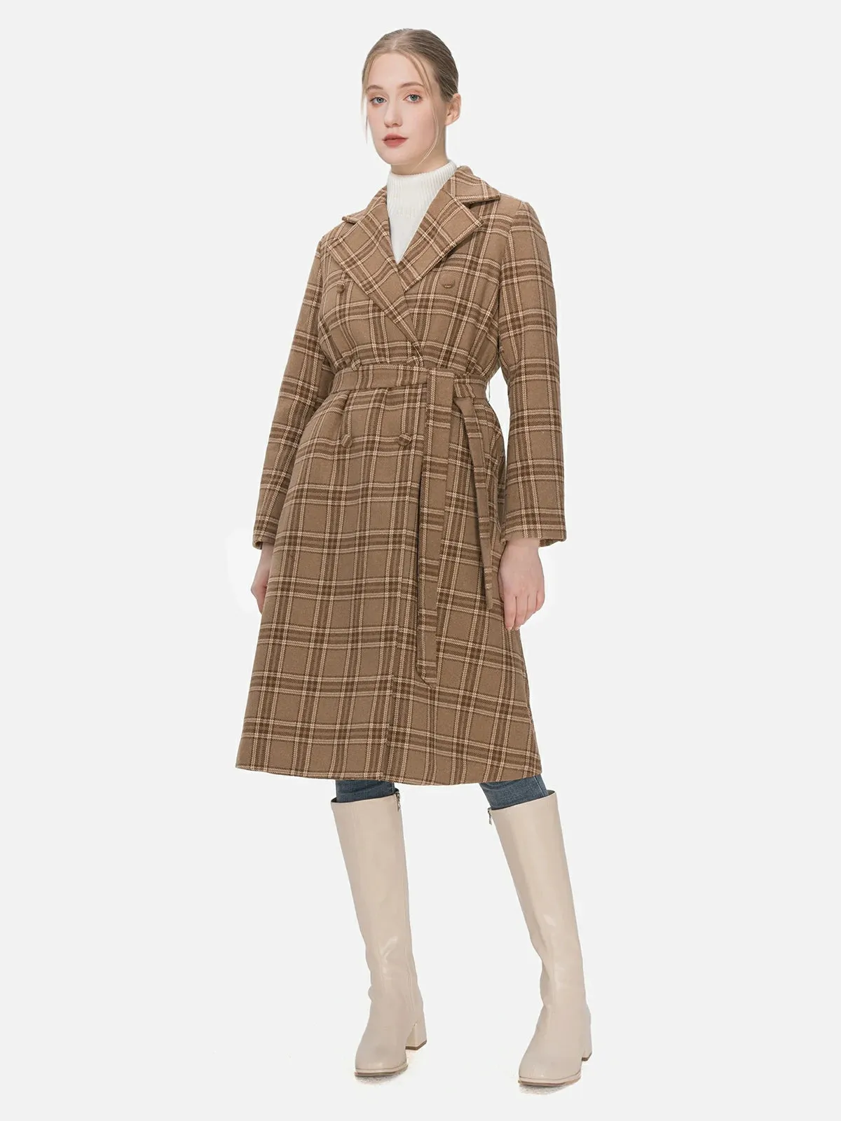 Classic Lapel Plaid Double Breasted Coat