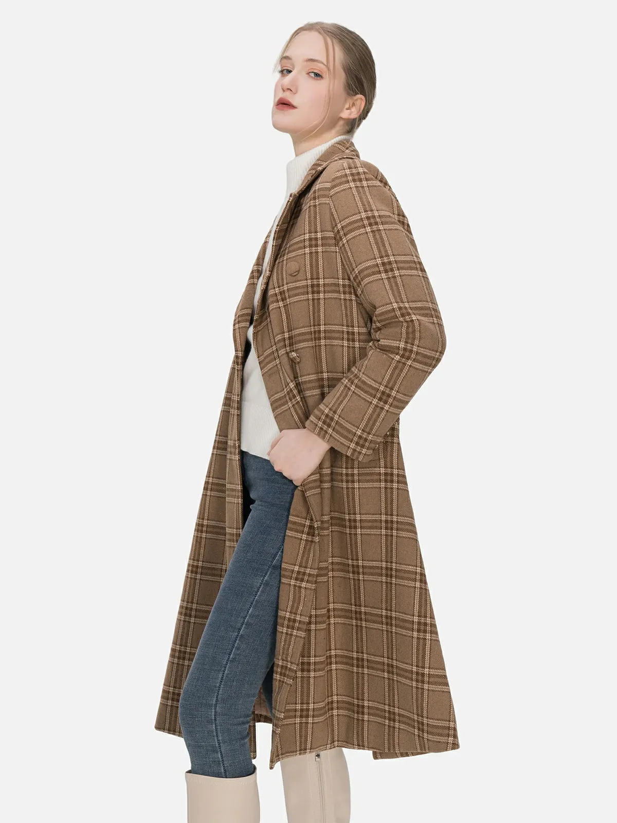 Classic Lapel Plaid Double Breasted Coat