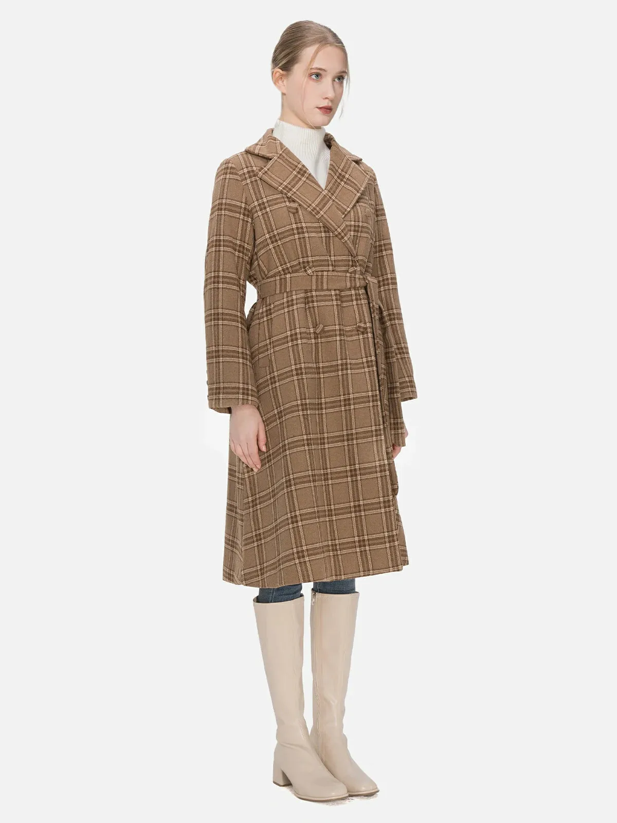 Classic Lapel Plaid Double Breasted Coat