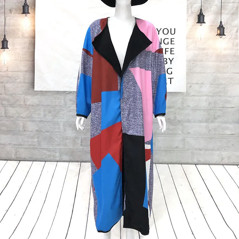 Colorblock Lantern Sleeve Wool Overcoat