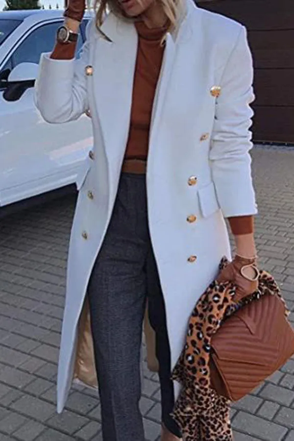 Coming In With Confidence Lapel Buttoned Pocket Long Sleeve Coat