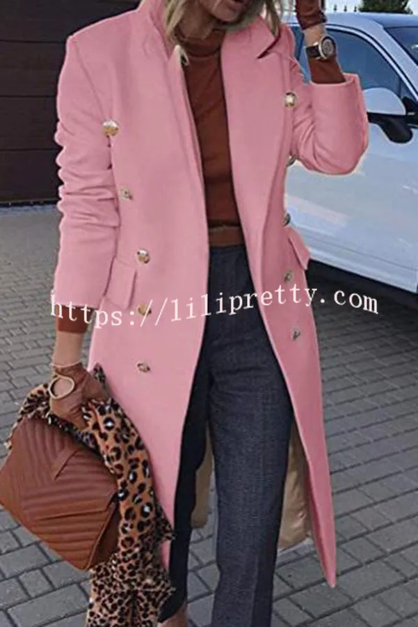 Coming In With Confidence Lapel Buttoned Pocket Long Sleeve Coat