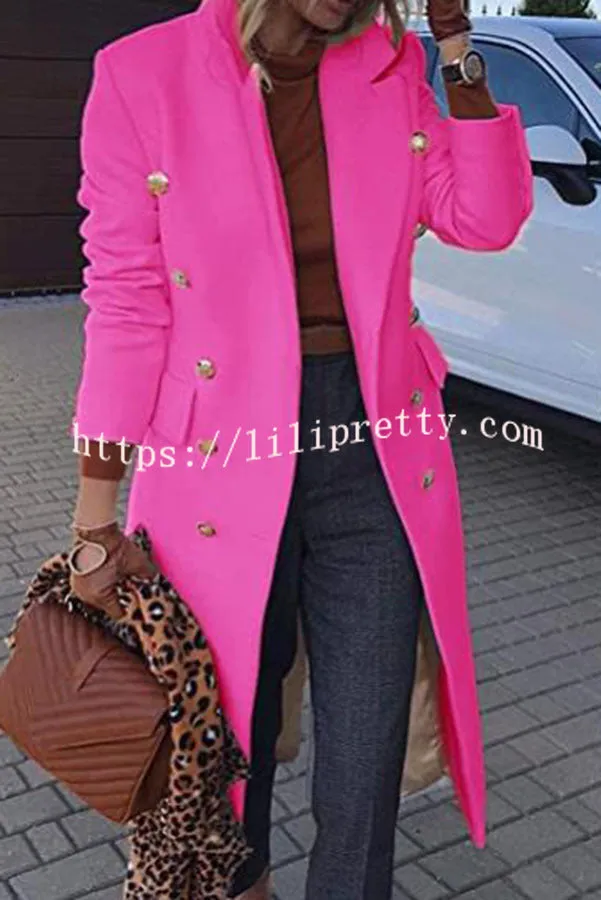 Coming In With Confidence Lapel Buttoned Pocket Long Sleeve Coat