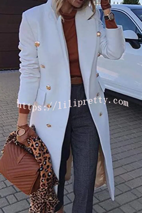 Coming In With Confidence Lapel Buttoned Pocket Long Sleeve Coat