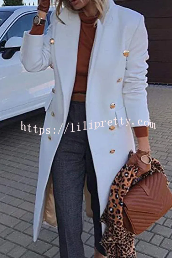 Coming In With Confidence Lapel Buttoned Pocket Long Sleeve Coat