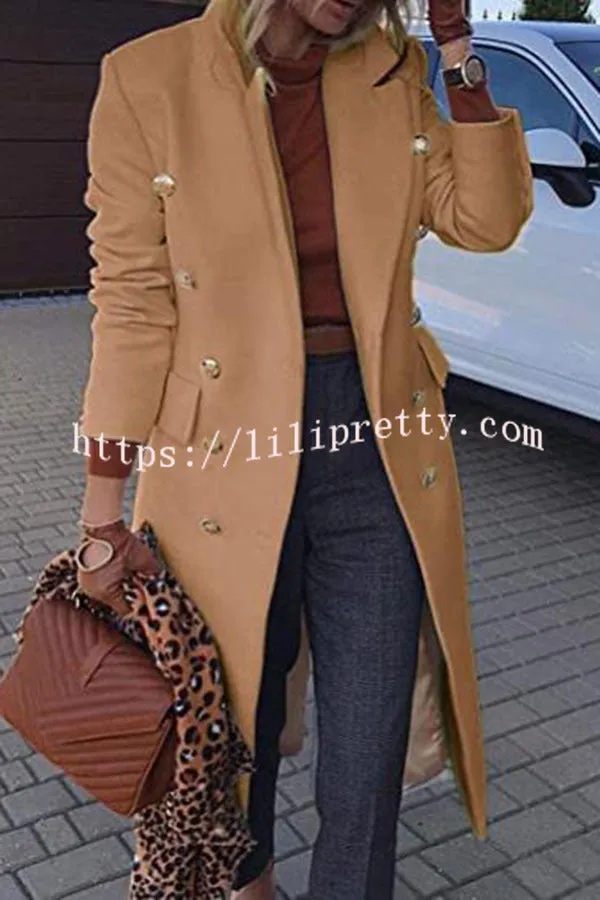 Coming In With Confidence Lapel Buttoned Pocket Long Sleeve Coat