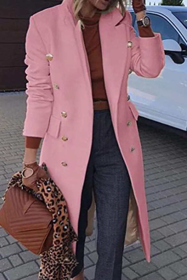 Coming In With Confidence Lapel Buttoned Pocket Long Sleeve Coat