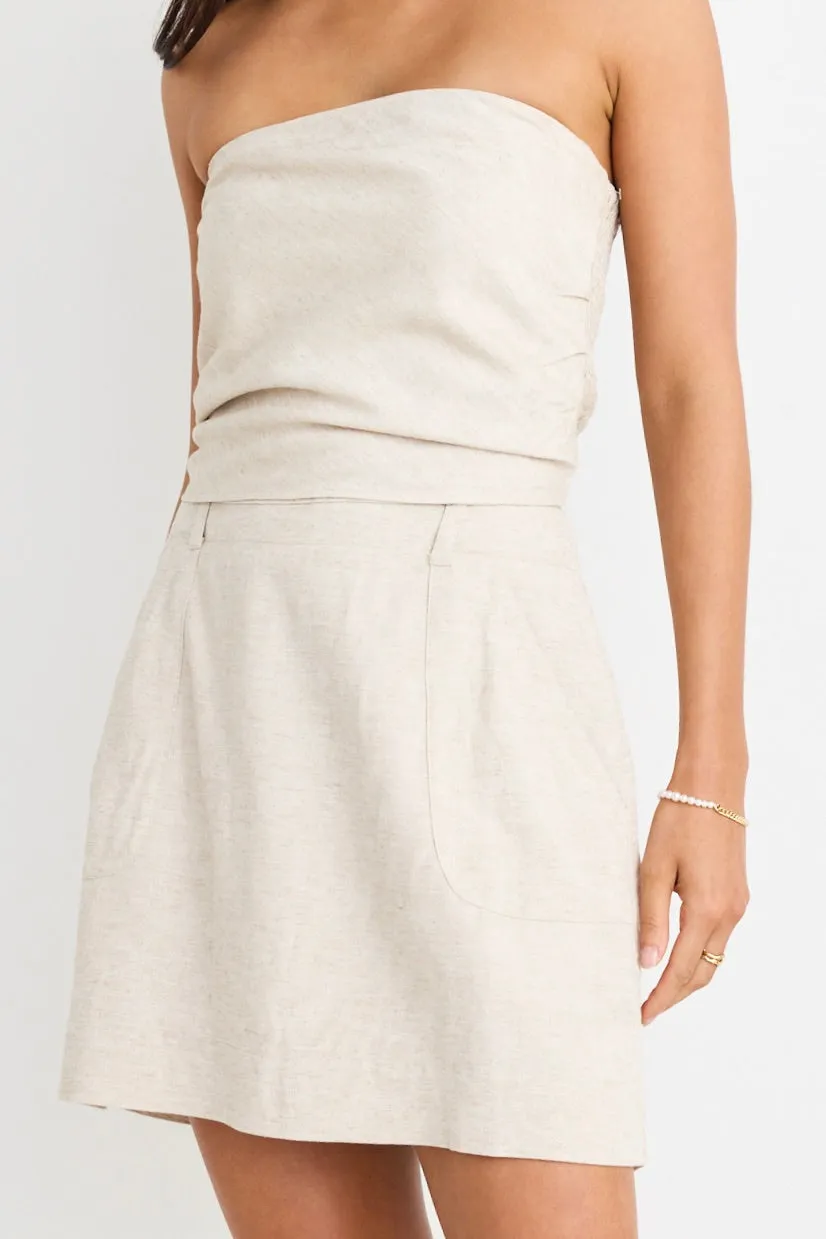 Conceptual Natural Linen Blend Strapless Top