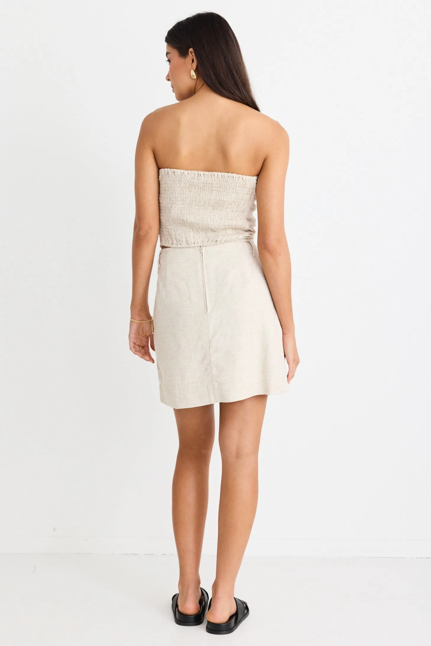 Conceptual Natural Linen Blend Strapless Top