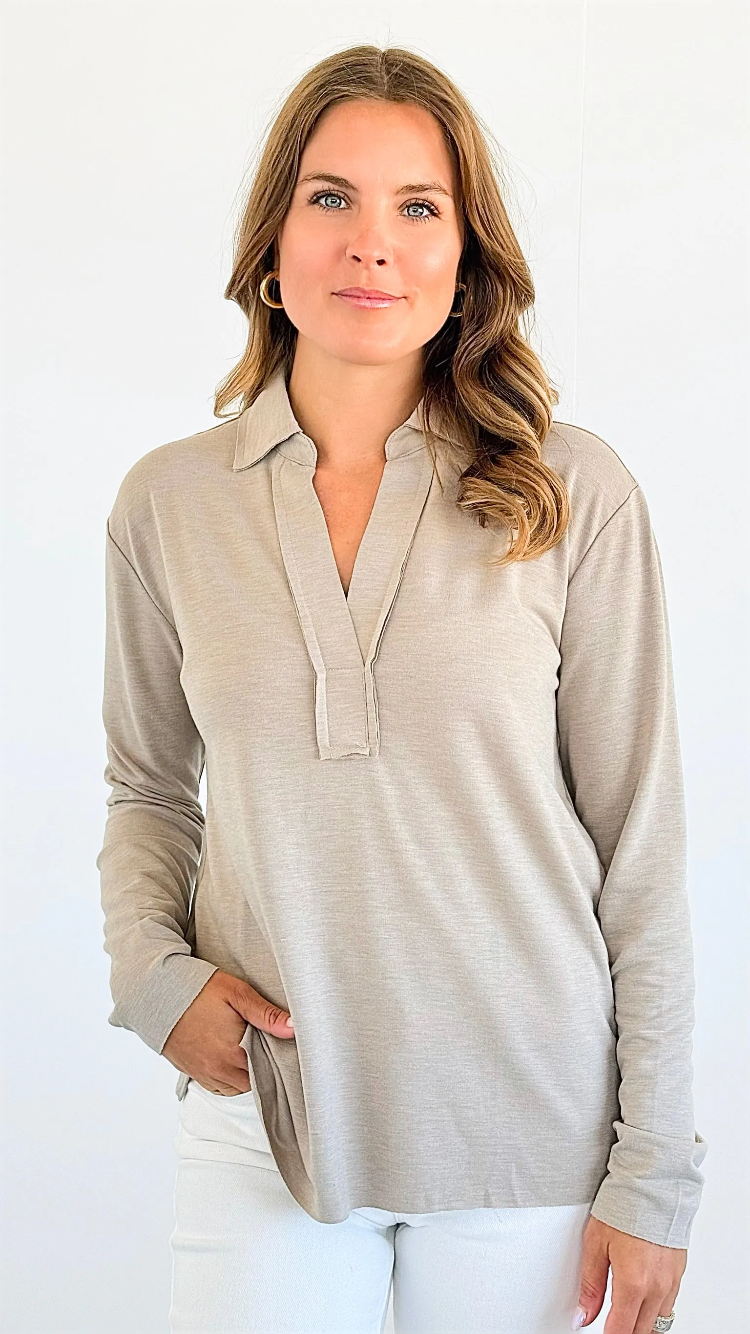 Cozy Collared V-Neck Top