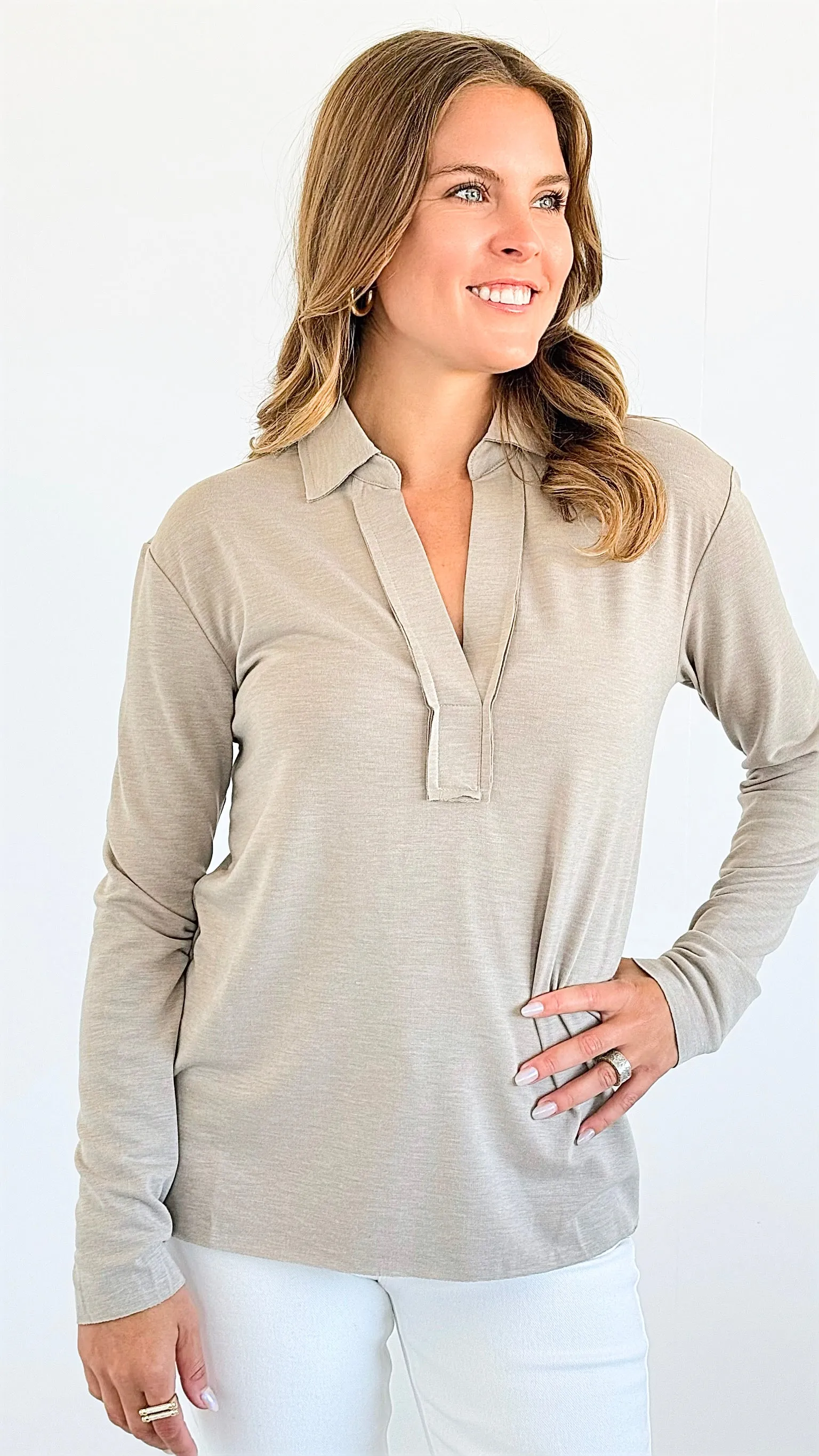 Cozy Collared V-Neck Top