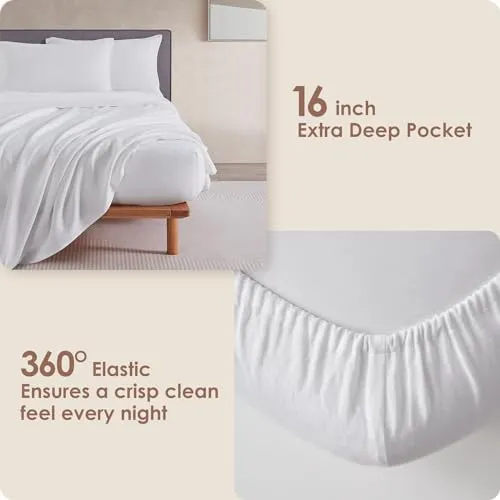 DAPU: 100% Pure French Linen Sheets (3 Sets - 1 Flat Sheet, 1 Fitted Sheet, 2 Pillowcases)