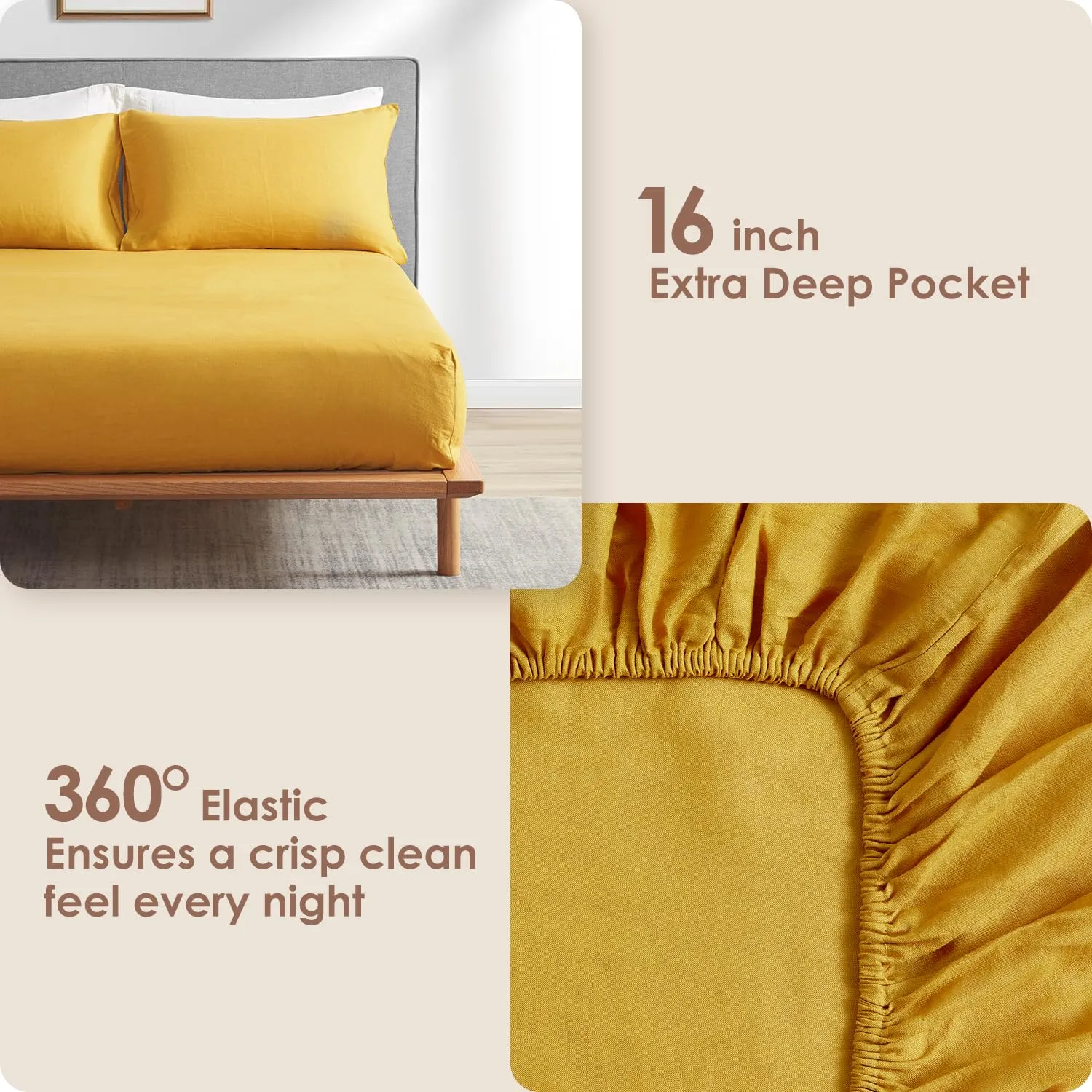 DAPU: 100% Pure French Linen Sheets (3 Sets - 1 Flat Sheet, 1 Fitted Sheet, 2 Pillowcases)