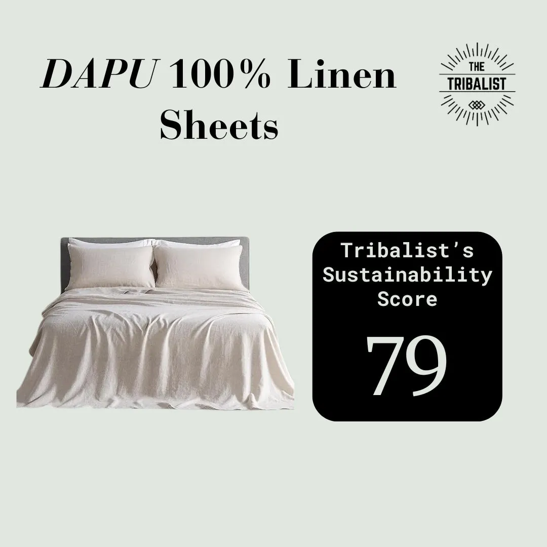 DAPU: 100% Pure French Linen Sheets (3 Sets - 1 Flat Sheet, 1 Fitted Sheet, 2 Pillowcases)