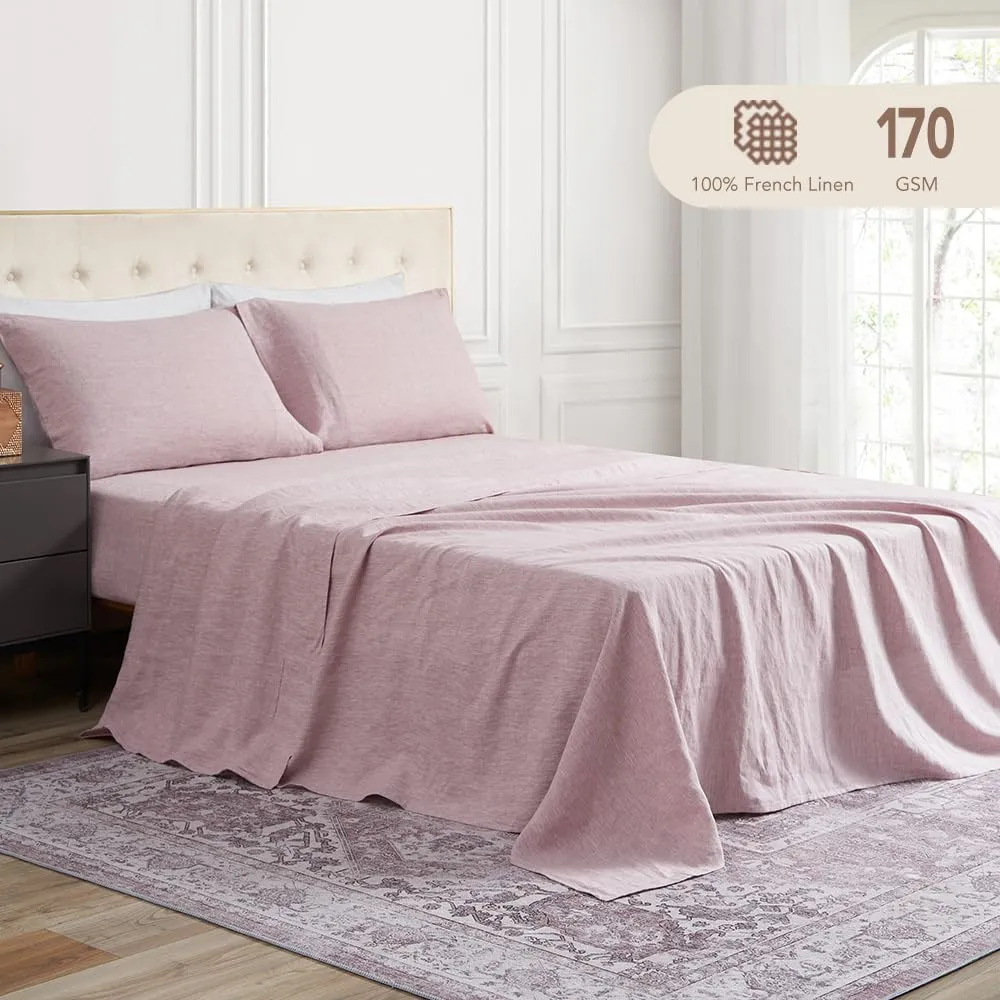 DAPU: 100% Pure French Linen Sheets (3 Sets - 1 Flat Sheet, 1 Fitted Sheet, 2 Pillowcases)