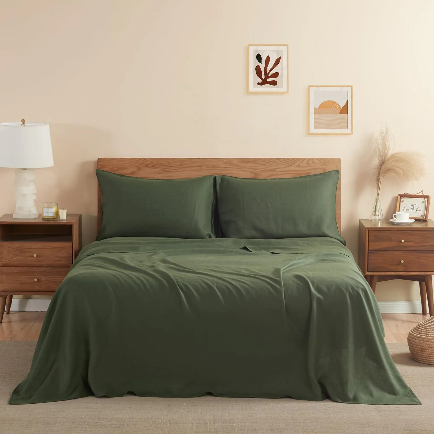 DAPU: 100% Pure French Linen Sheets (3 Sets - 1 Flat Sheet, 1 Fitted Sheet, 2 Pillowcases)