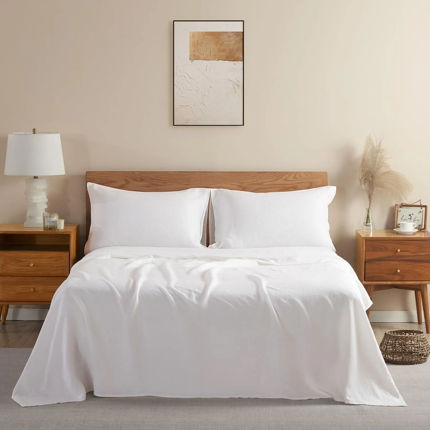 DAPU: 100% Pure French Linen Sheets (3 Sets - 1 Flat Sheet, 1 Fitted Sheet, 2 Pillowcases)