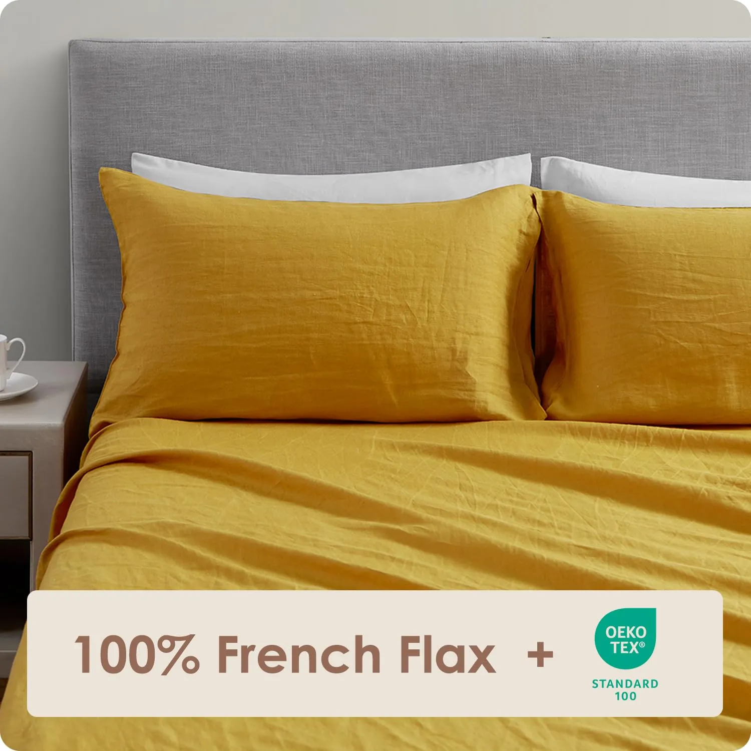 DAPU: 100% Pure French Linen Sheets (3 Sets - 1 Flat Sheet, 1 Fitted Sheet, 2 Pillowcases)