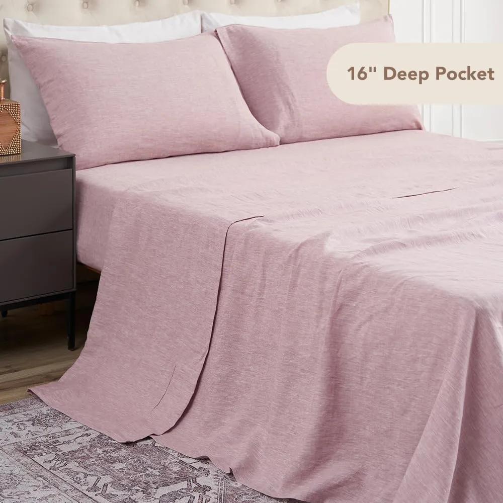 DAPU: 100% Pure French Linen Sheets (3 Sets - 1 Flat Sheet, 1 Fitted Sheet, 2 Pillowcases)