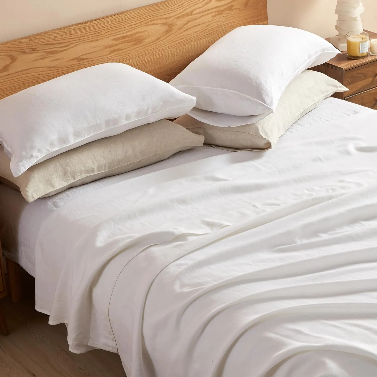 DAPU: 100% Pure French Linen Sheets (3 Sets - 1 Flat Sheet, 1 Fitted Sheet, 2 Pillowcases)